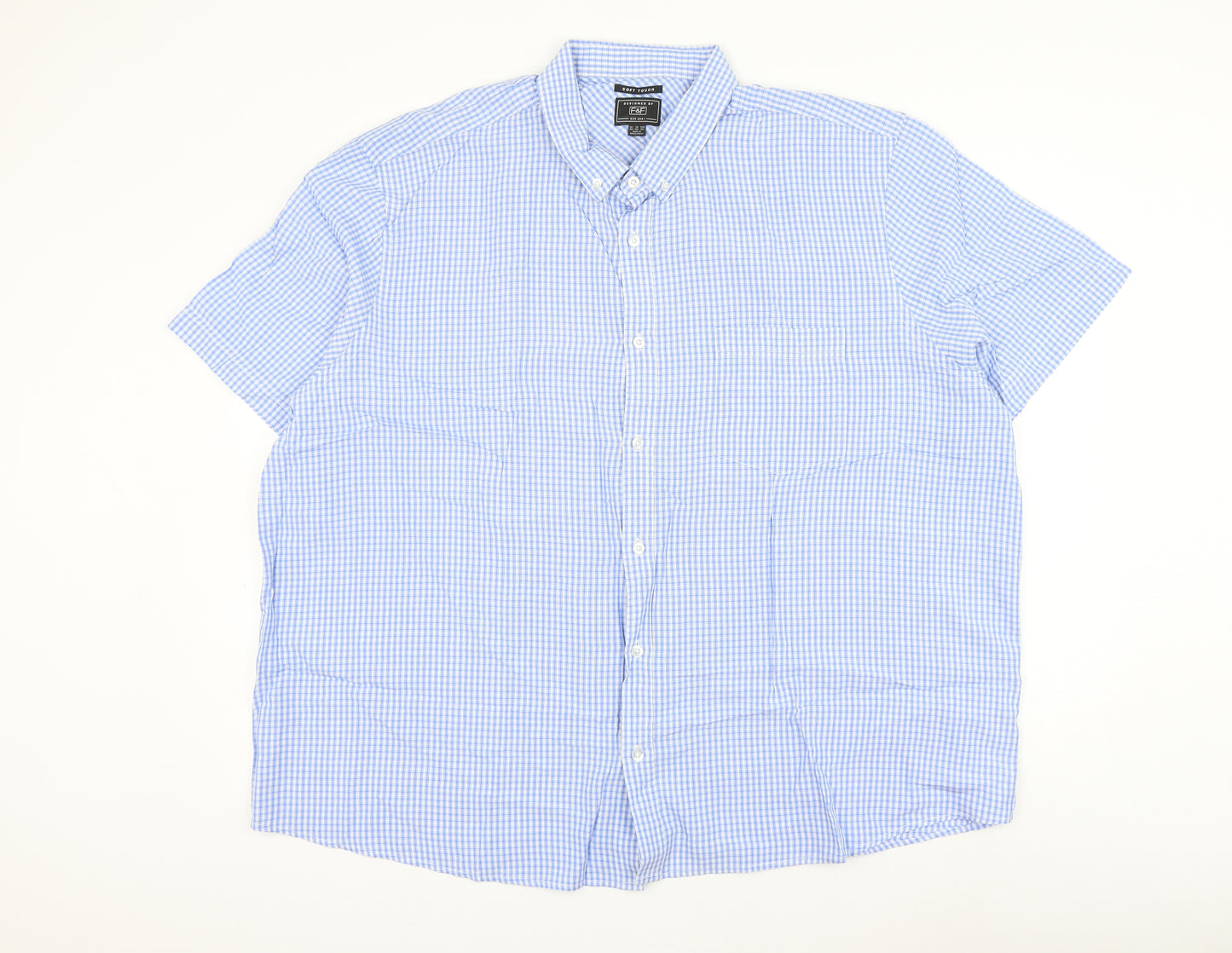 F&F Mens Blue Check Modal Button-Up Size 3XL Collared Button