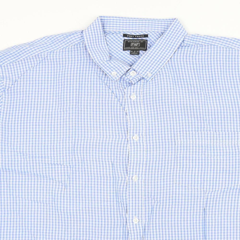 F&F Mens Blue Check Modal Button-Up Size 3XL Collared Button