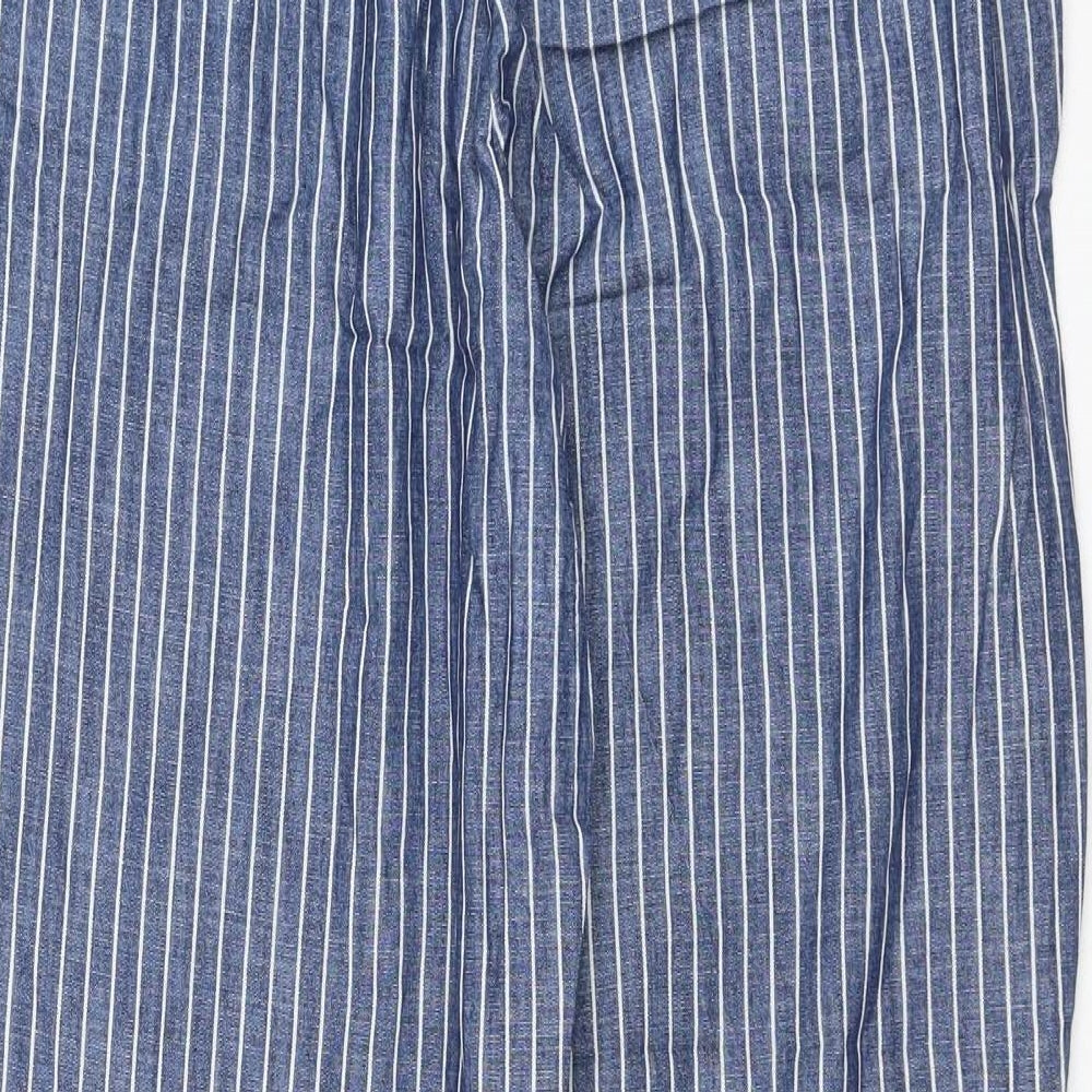 H&M Womens Blue Striped Cotton Trousers Size 14 L25 in Regular Drawstring