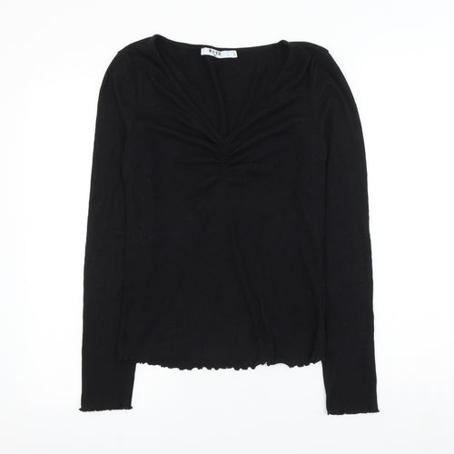 Na-kd Womens Black V-Neck Polyester Pullover Jumper Size S
