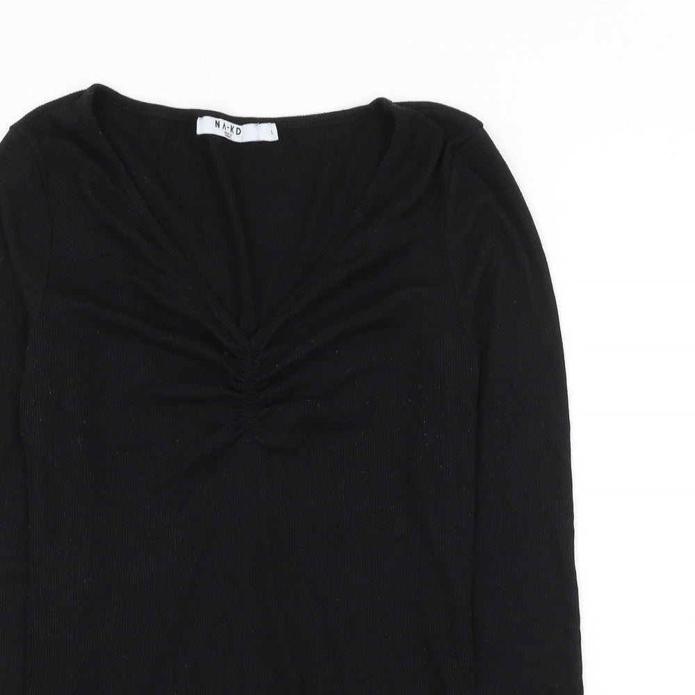 Na-kd Womens Black V-Neck Polyester Pullover Jumper Size S