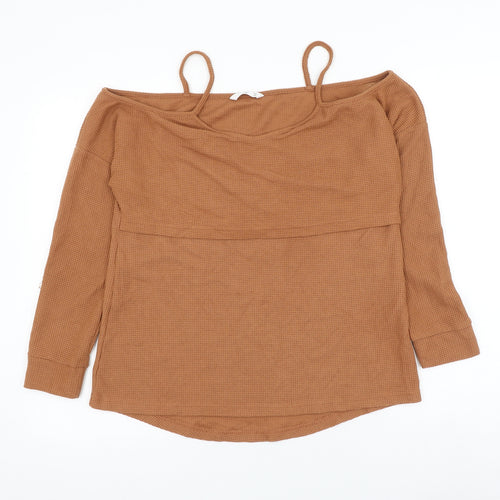 Preworn Womens Brown Boat Neck Cotton Pullover Jumper Size M