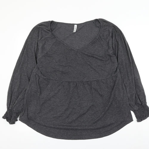 Tasamo Womens Grey Polyester Basic Blouse Size XL Scoop Neck