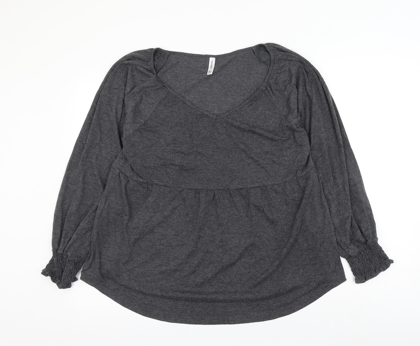 Tasamo Womens Grey Polyester Basic Blouse Size XL Scoop Neck