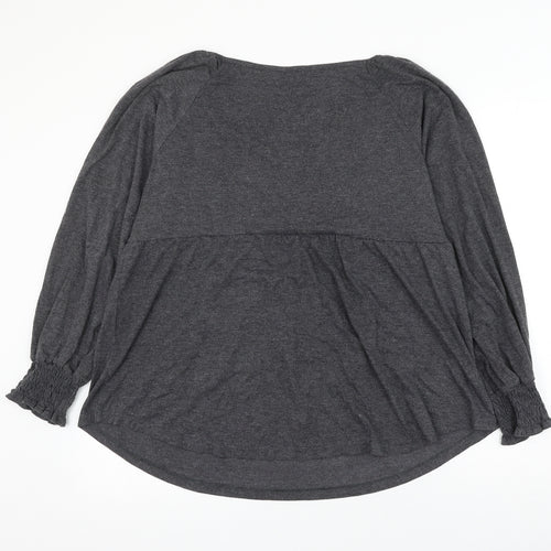 Tasamo Womens Grey Polyester Basic Blouse Size XL Scoop Neck
