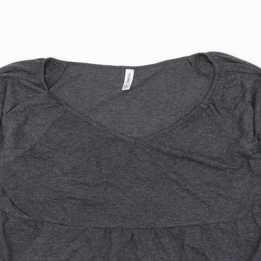 Tasamo Womens Grey Polyester Basic Blouse Size XL Scoop Neck
