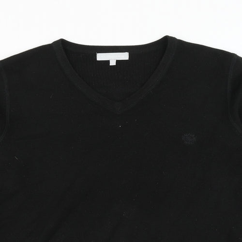 Red Herring Mens Black V-Neck Acrylic Pullover Jumper Size M