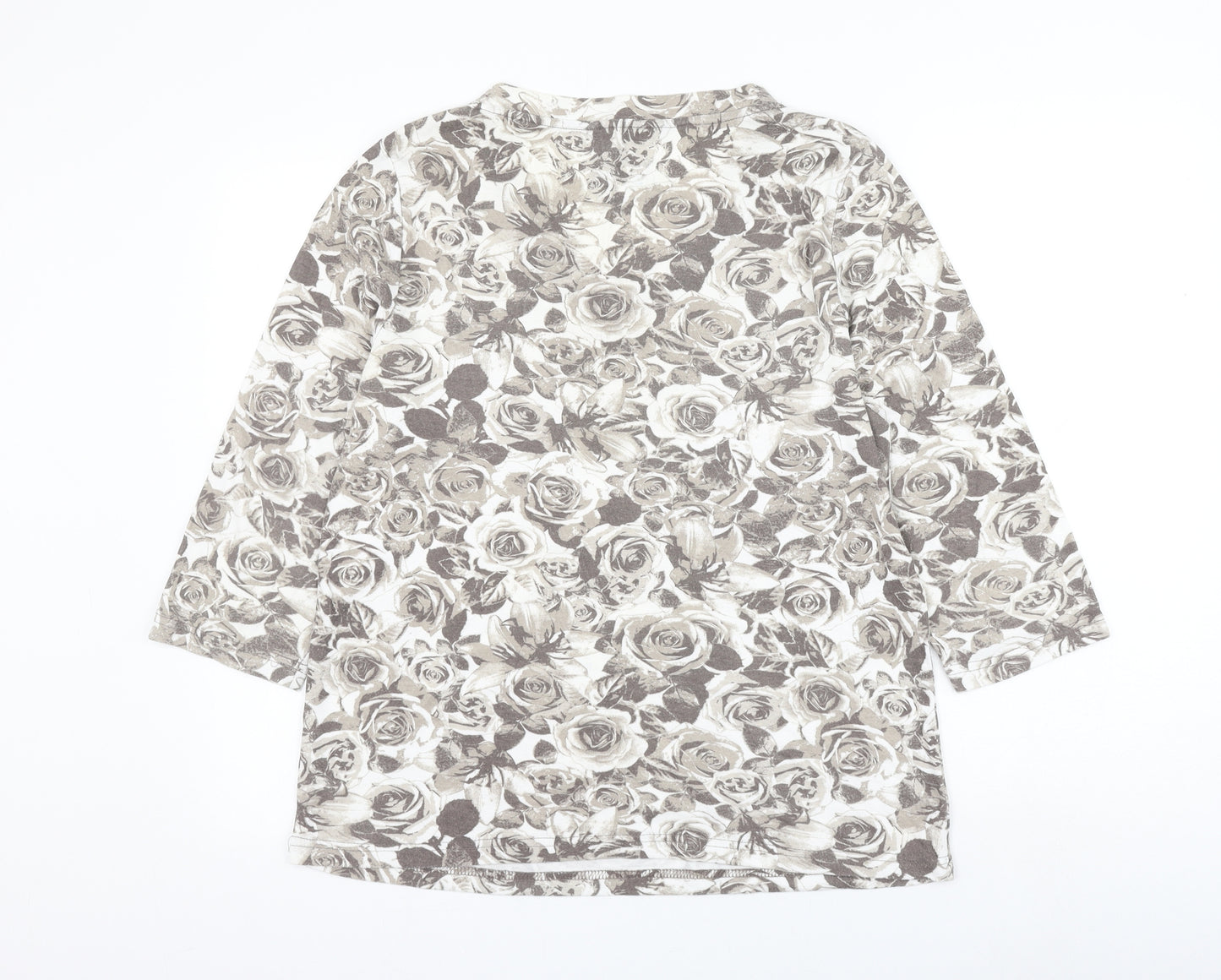 Bonmarché Womens Grey V-Neck Floral Polyester Pullover Jumper Size M