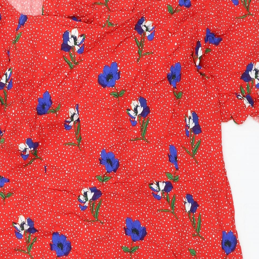 TU Womens Red Floral Viscose Skater Dress Size 24 Boat Neck Lace Up