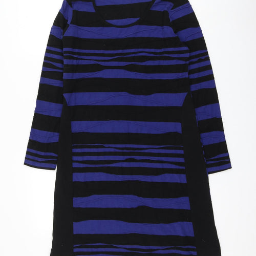 Adini Womens Blue Striped Cotton Shift Size S Round Neck Pullover