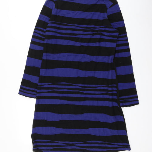 Adini Womens Blue Striped Cotton Shift Size S Round Neck Pullover