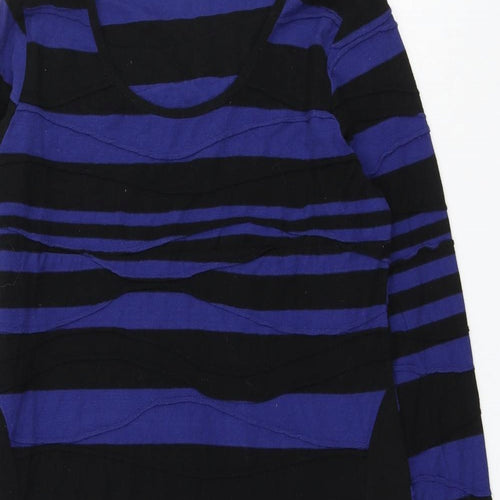 Adini Womens Blue Striped Cotton Shift Size S Round Neck Pullover