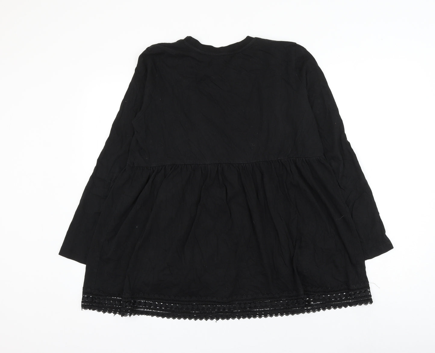 ASOS Womens Black Cotton Basic Blouse Size 12 Round Neck
