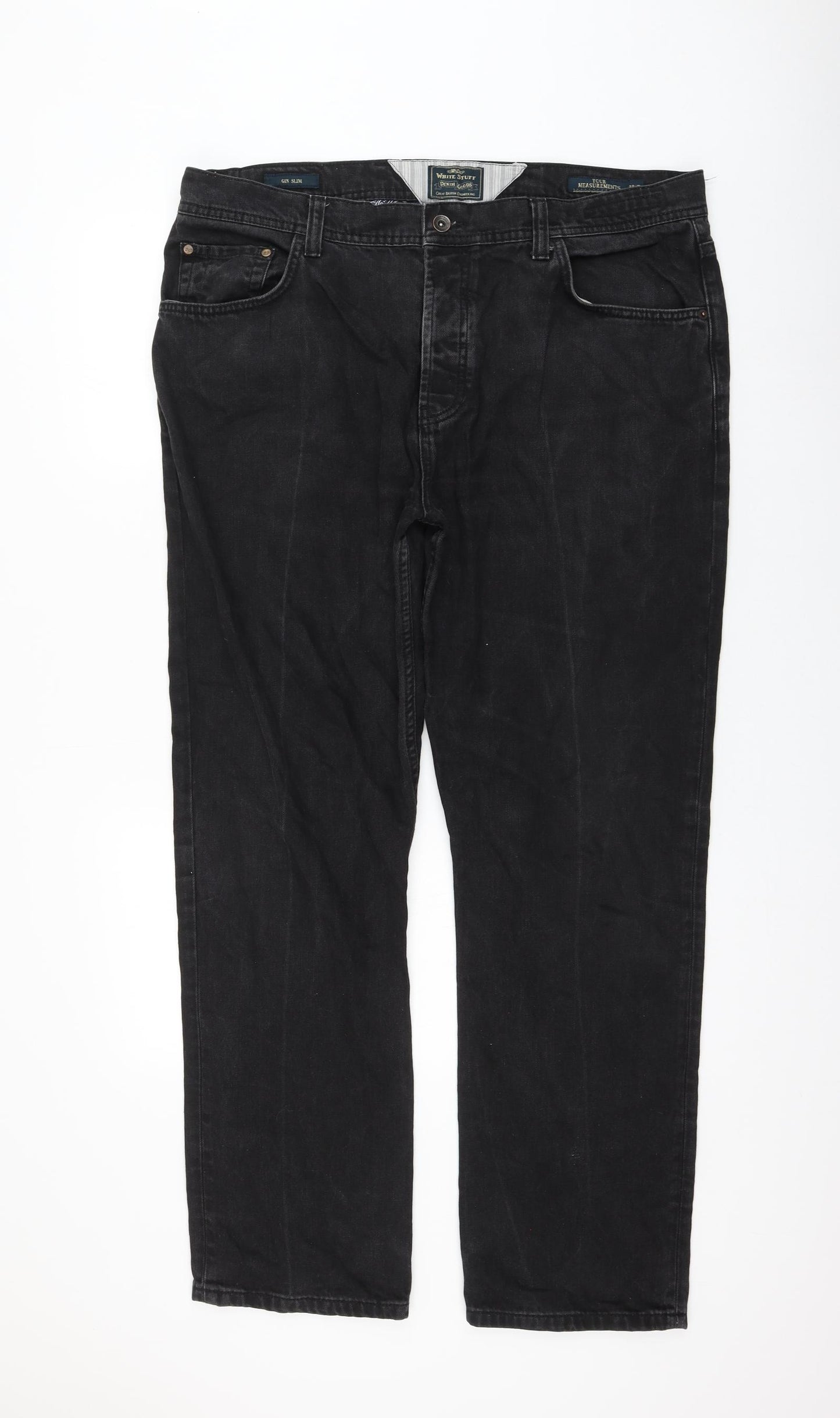 White Stuff Mens Black Cotton Straight Jeans Size 38 in L30 in Slim Zip