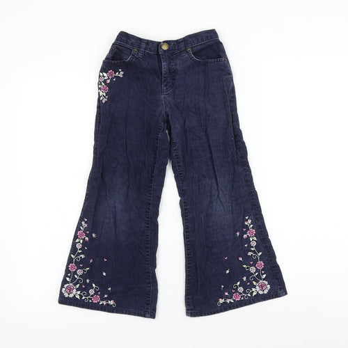 Marks and Spencer Girls Blue Cotton Flared Jeans Size 6 Years Regular Zip - Flower