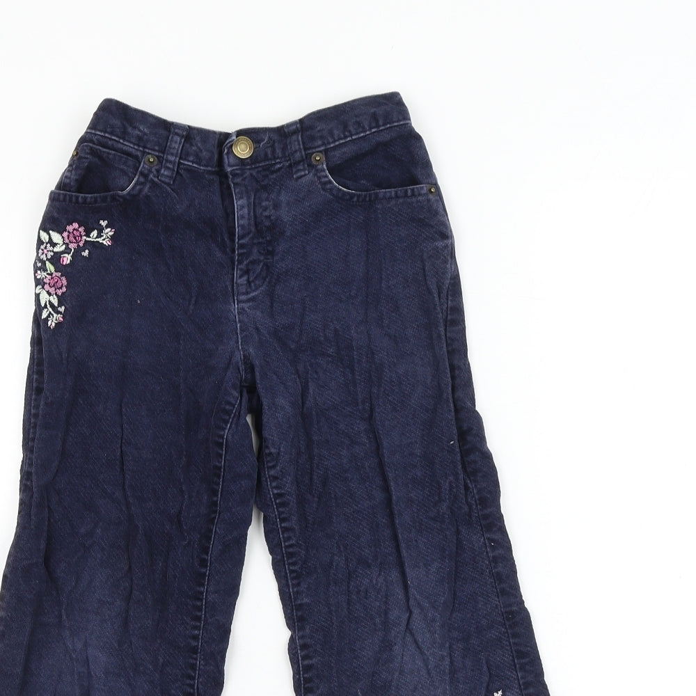 Marks and Spencer Girls Blue Cotton Flared Jeans Size 6 Years Regular Zip - Flower