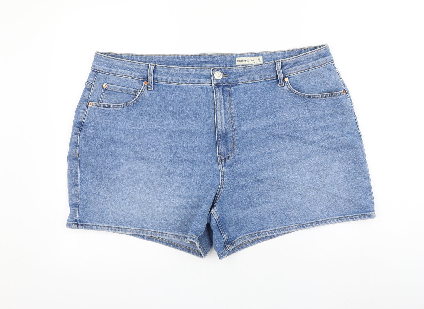 Marks and Spencer Womens Blue Cotton Hot Pants Shorts Size 24 L5 in Regular Zip