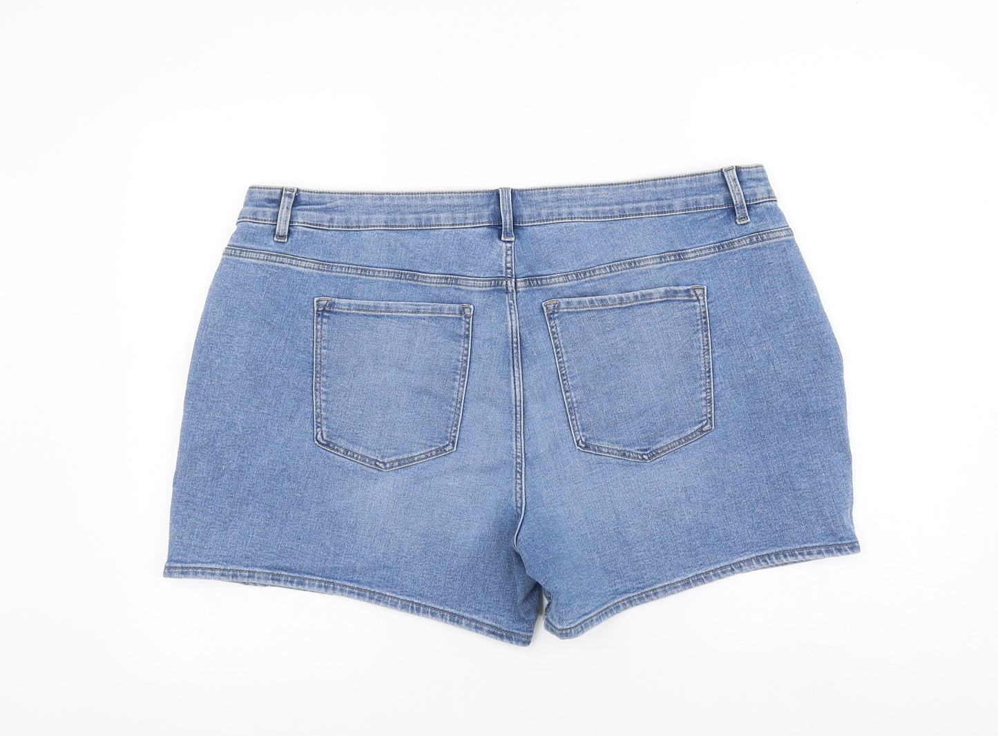 Marks and Spencer Womens Blue Cotton Hot Pants Shorts Size 24 L5 in Regular Zip