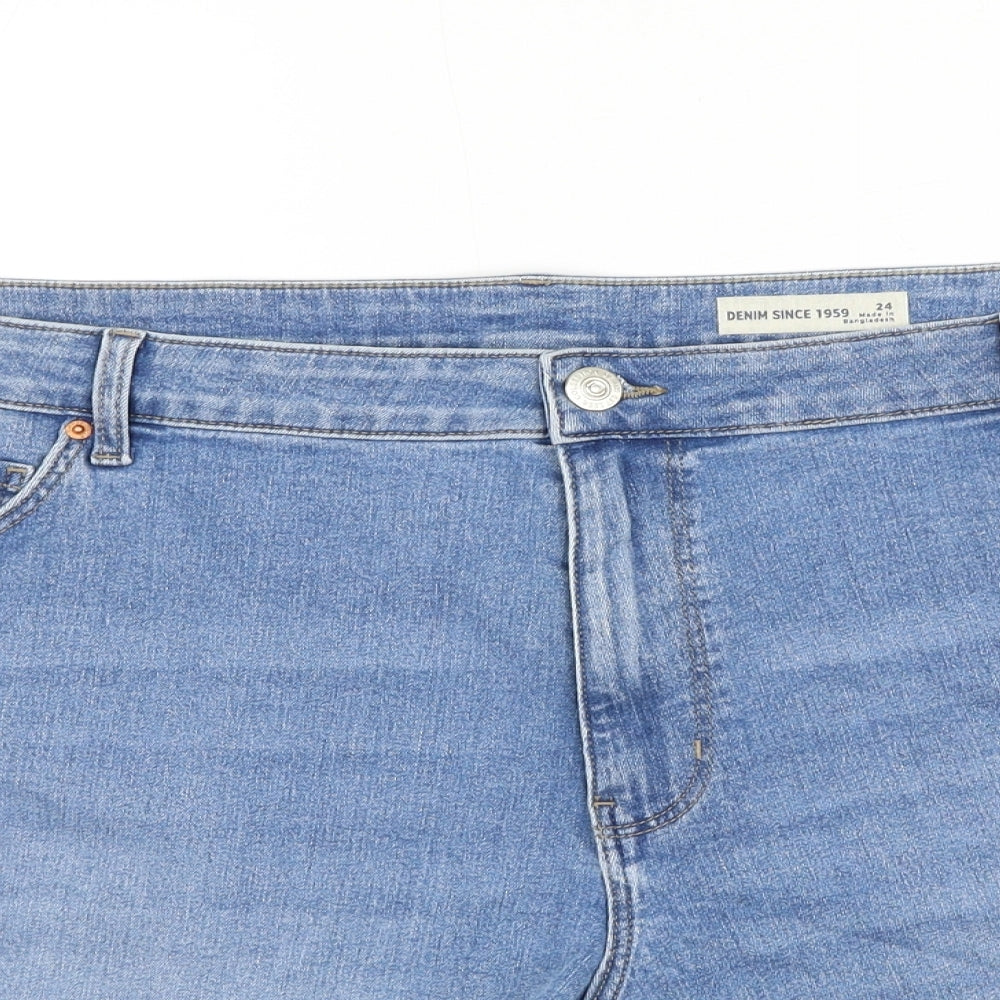Marks and Spencer Womens Blue Cotton Hot Pants Shorts Size 24 L5 in Regular Zip