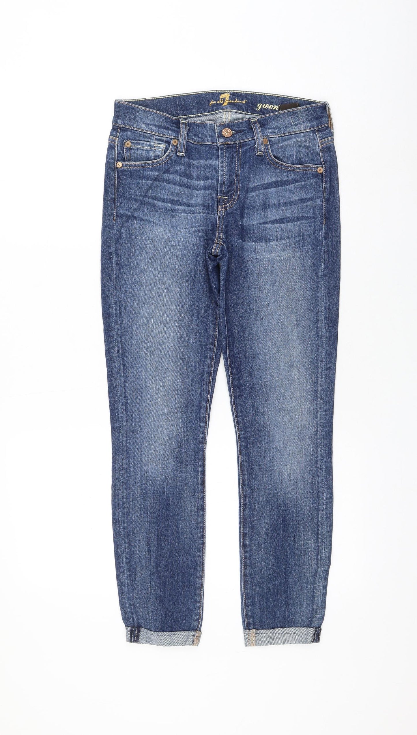 7 For All Mankind Womens Blue Cotton Skinny Jeans Size 24 in L26 in Regular Zip