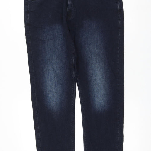 Marks and Spencer Womens Blue Cotton Straight Jeans Size 34 in L31 in Regular Zip
