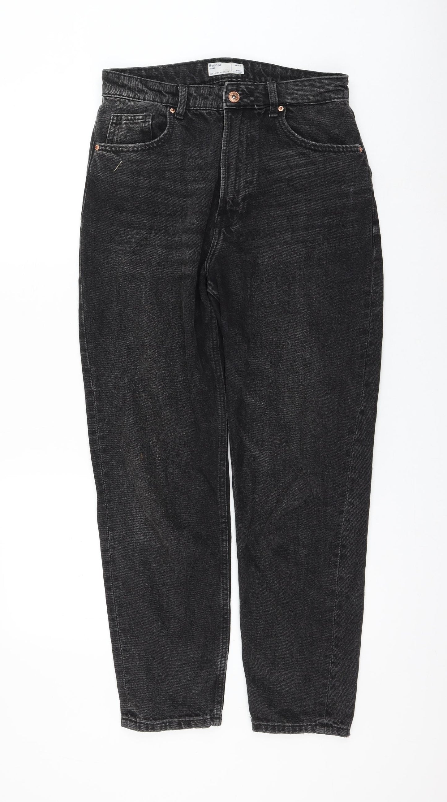 Bershka Womens Black Polyester Mom Jeans Size 10 L27 in Regular Zip