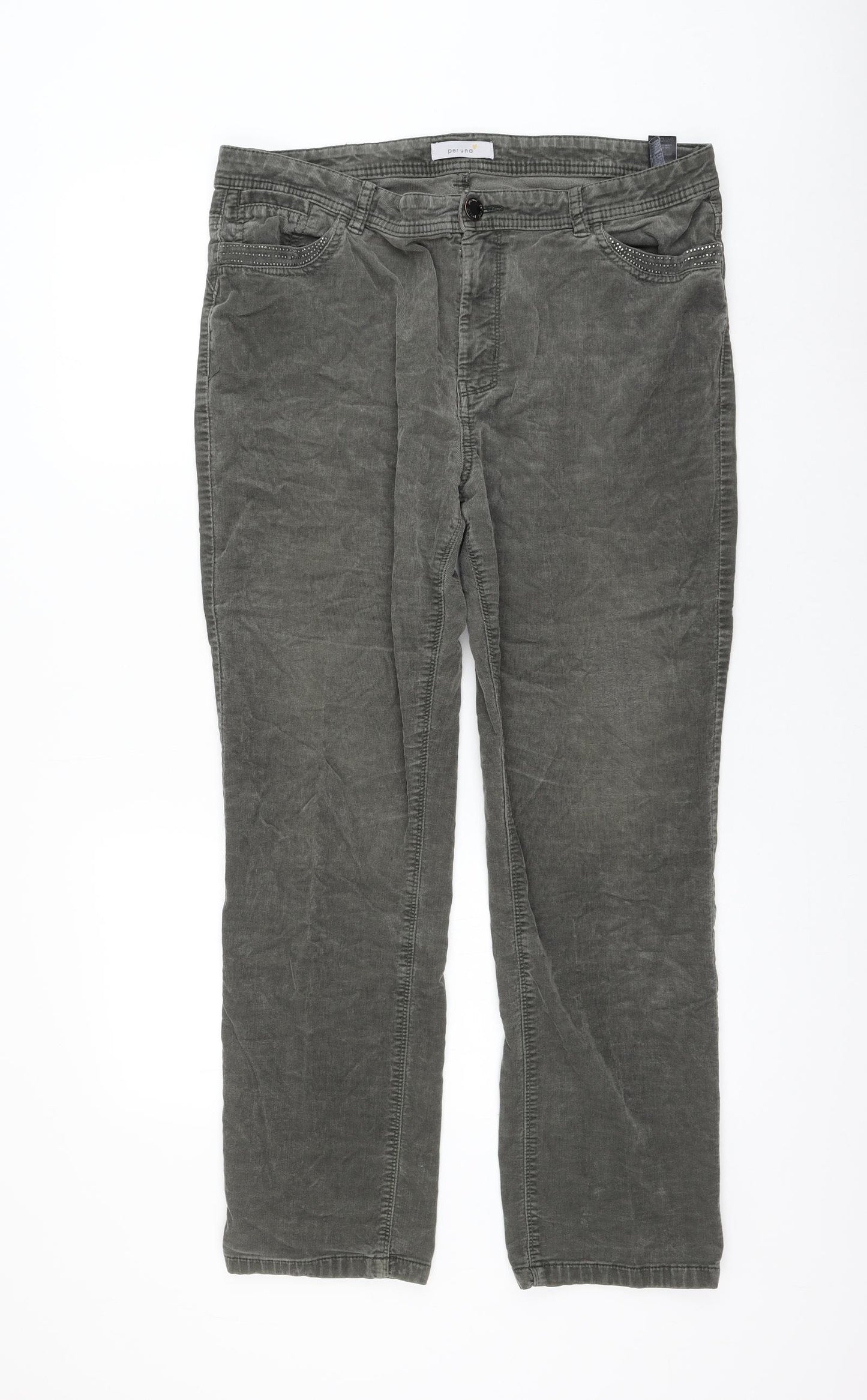Marks and Spencer Womens Green Cotton Trousers Size 16 L28 in Regular Zip