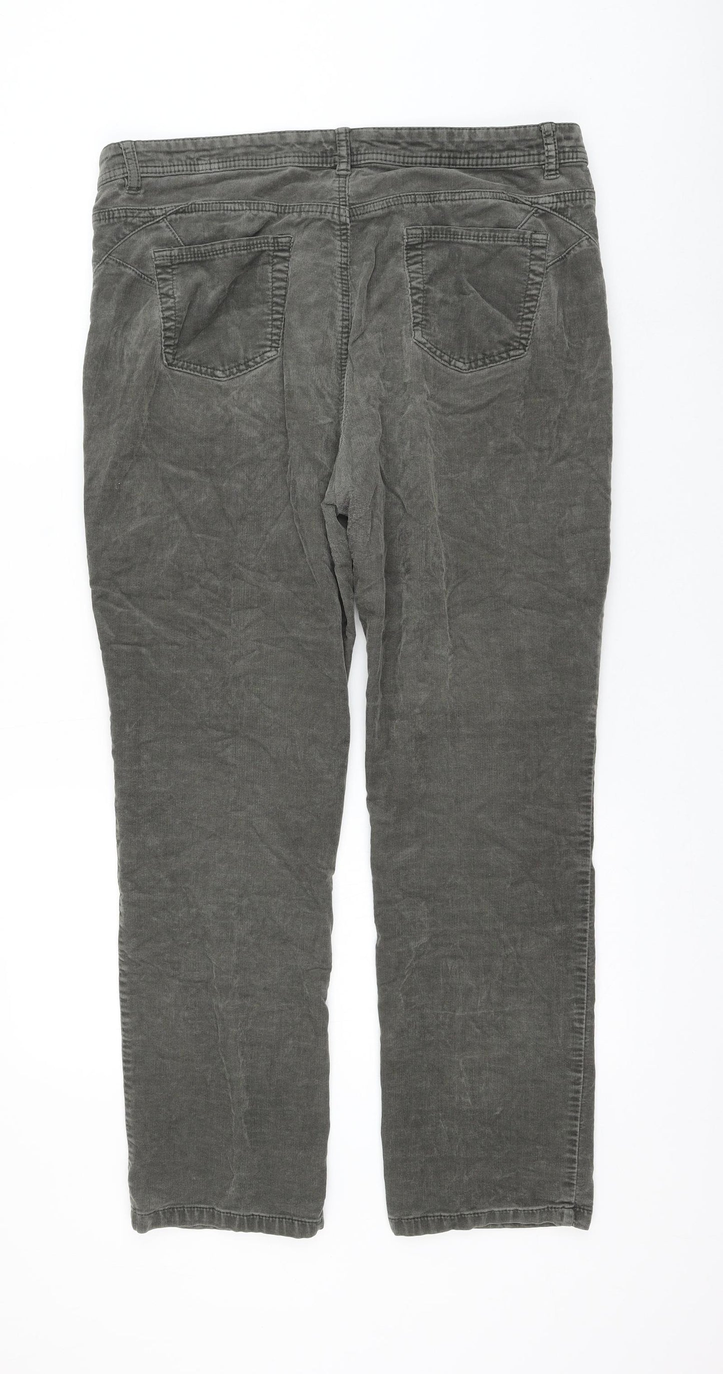 Marks and Spencer Womens Green Cotton Trousers Size 16 L28 in Regular Zip