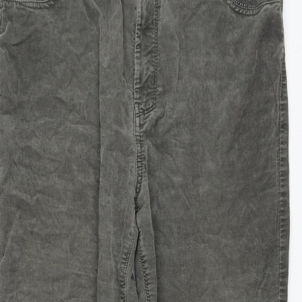 Marks and Spencer Womens Green Cotton Trousers Size 16 L28 in Regular Zip