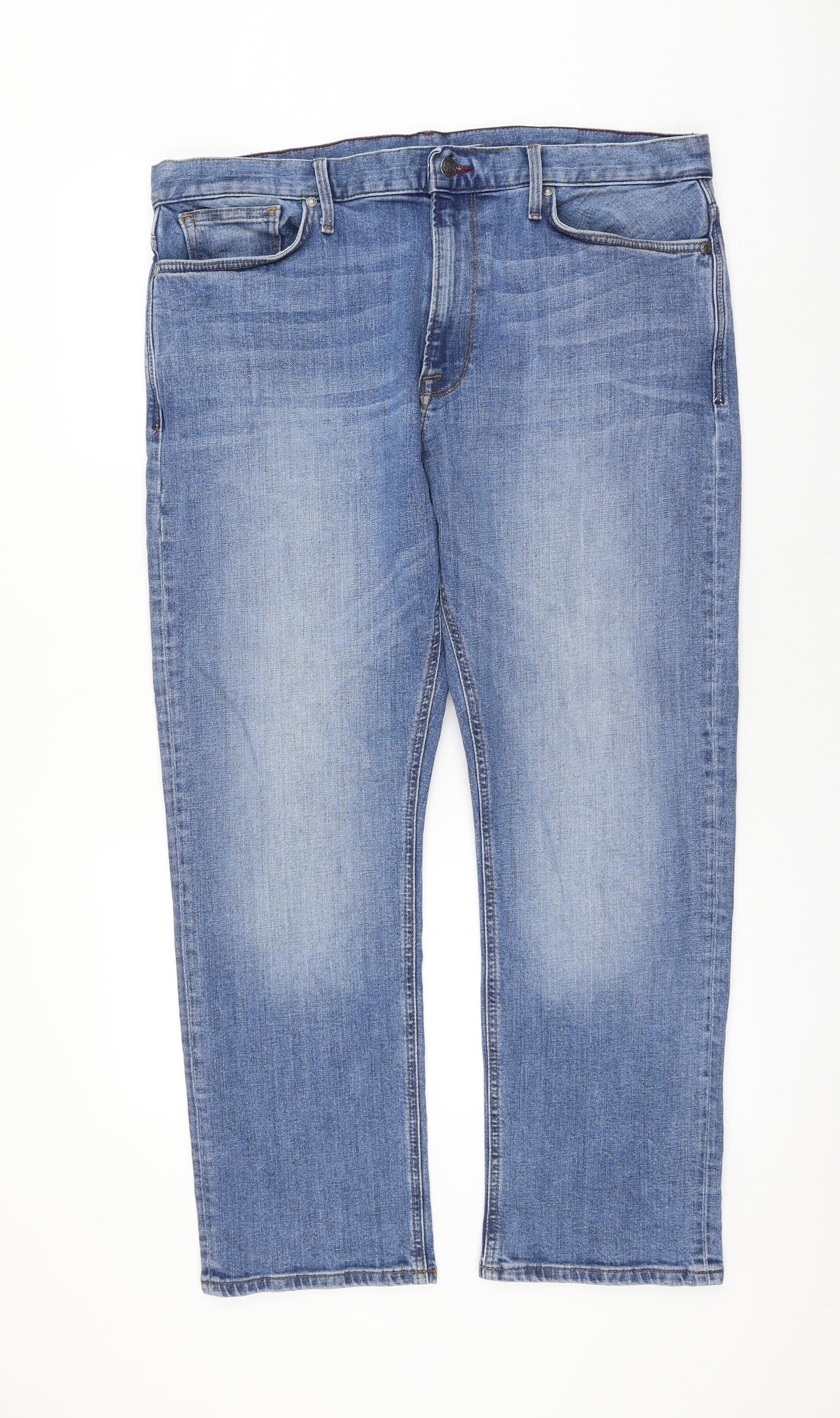Marks and Spencer Womens Blue Cotton Straight Jeans Size 38 in L29 in Regular Zip