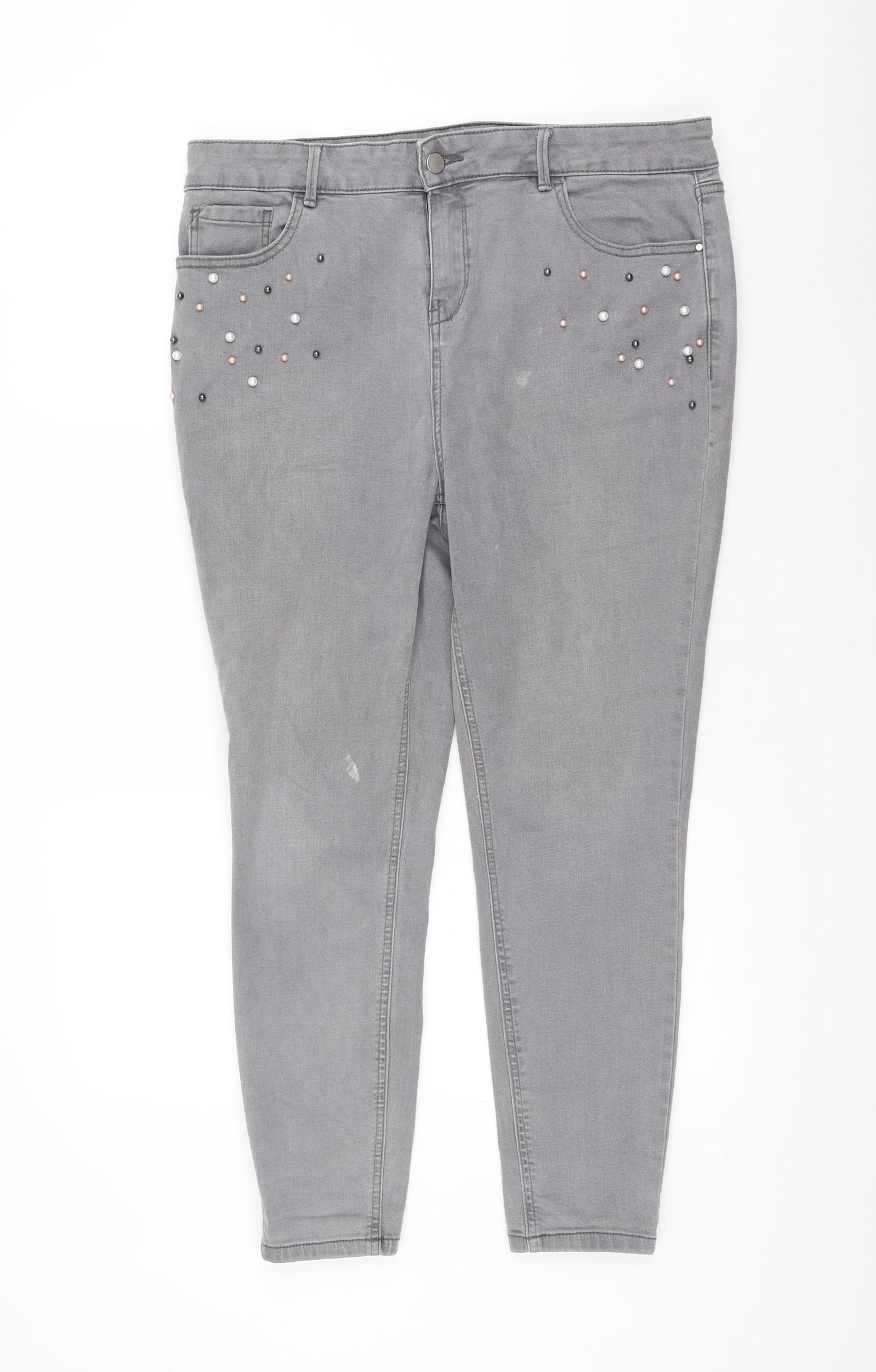 TU Womens Grey Cotton Skinny Jeans Size 16 L26 in Regular Zip