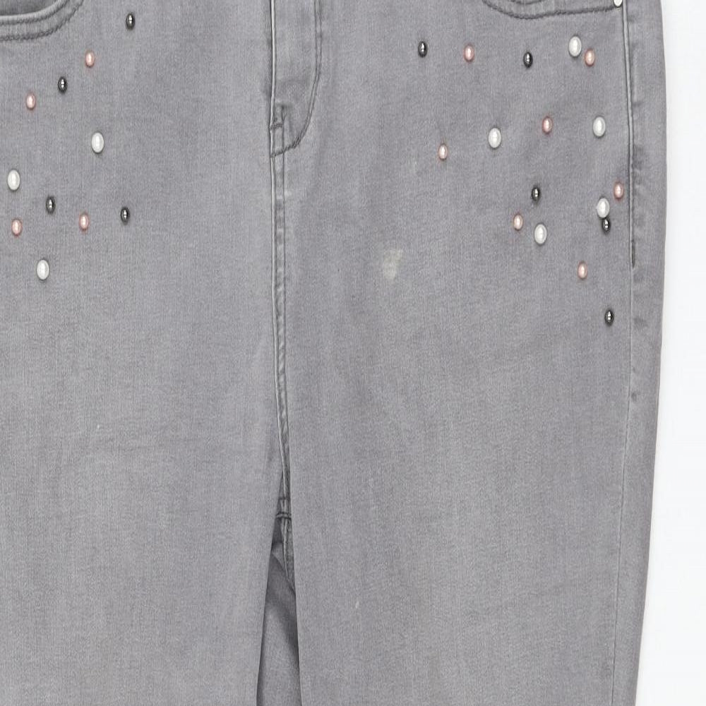 TU Womens Grey Cotton Skinny Jeans Size 16 L26 in Regular Zip