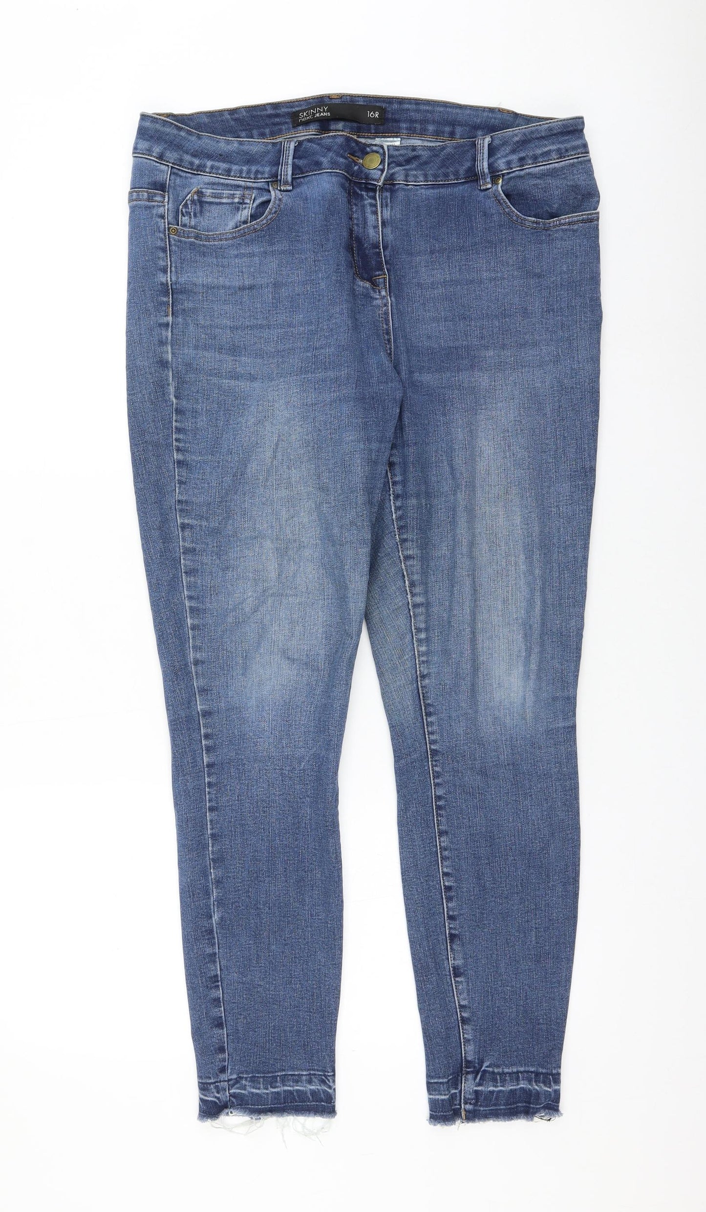 NEXT Womens Blue Cotton Skinny Jeans Size 16 L28 in Regular Zip