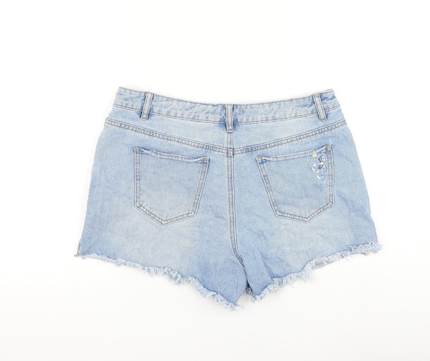 George Womens Blue Cotton Hot Pants Shorts Size 12 L5 in Regular Zip - Distressed