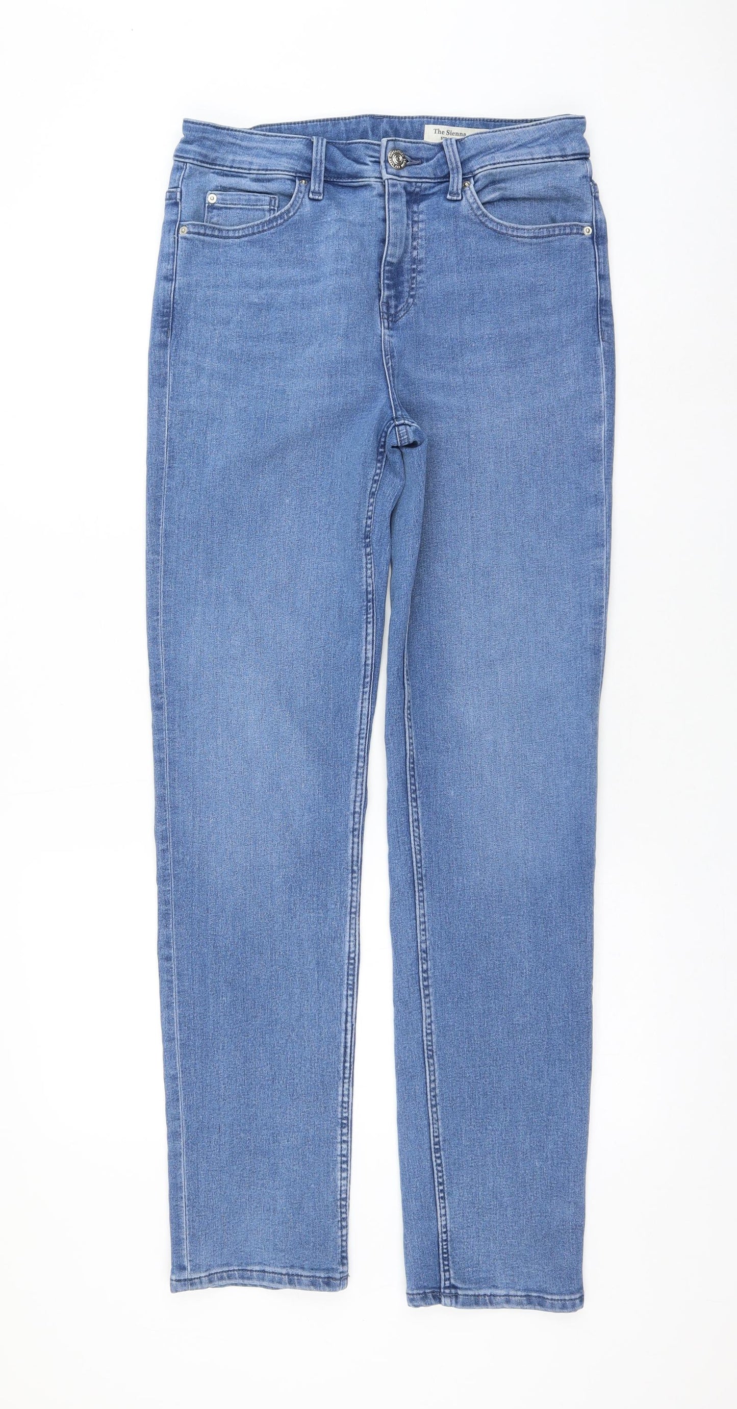 Marks and Spencer Womens Blue Cotton Straight Jeans Size 12 L32 in Regular Zip