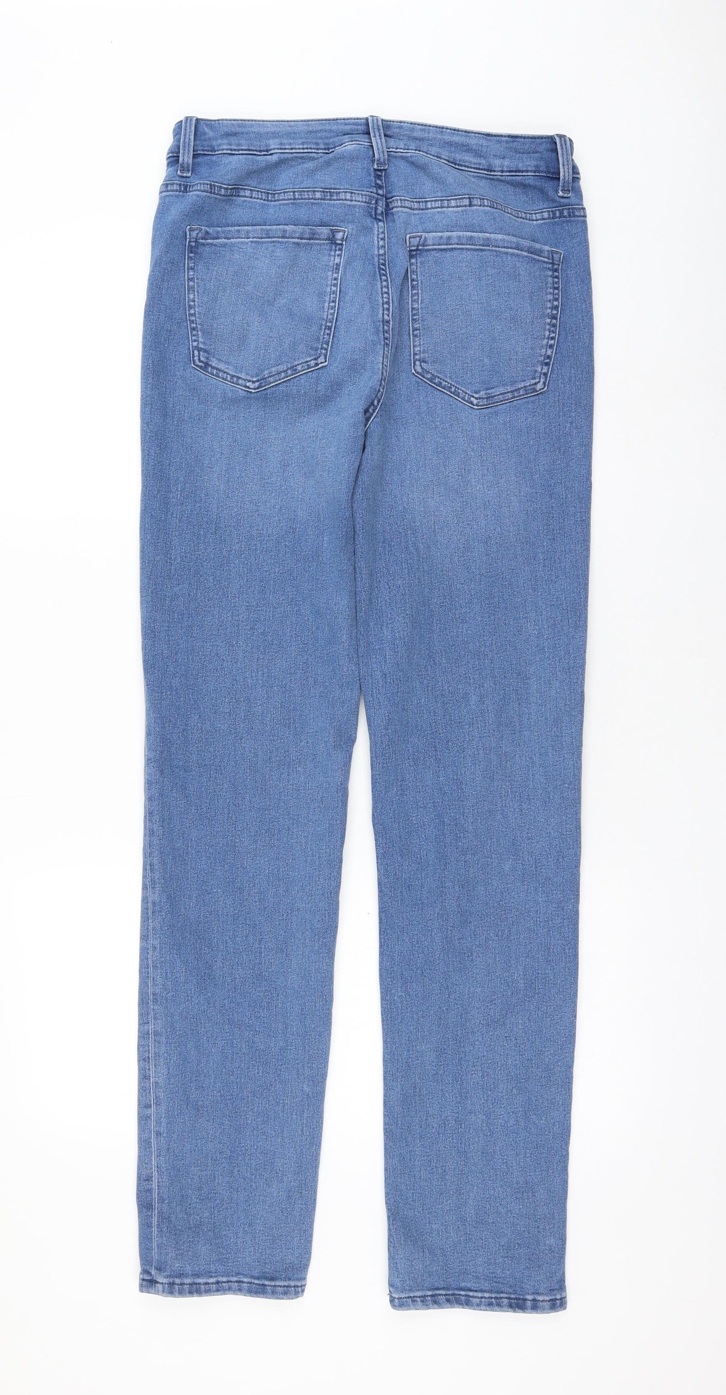 Marks and Spencer Womens Blue Cotton Straight Jeans Size 12 L32 in Regular Zip