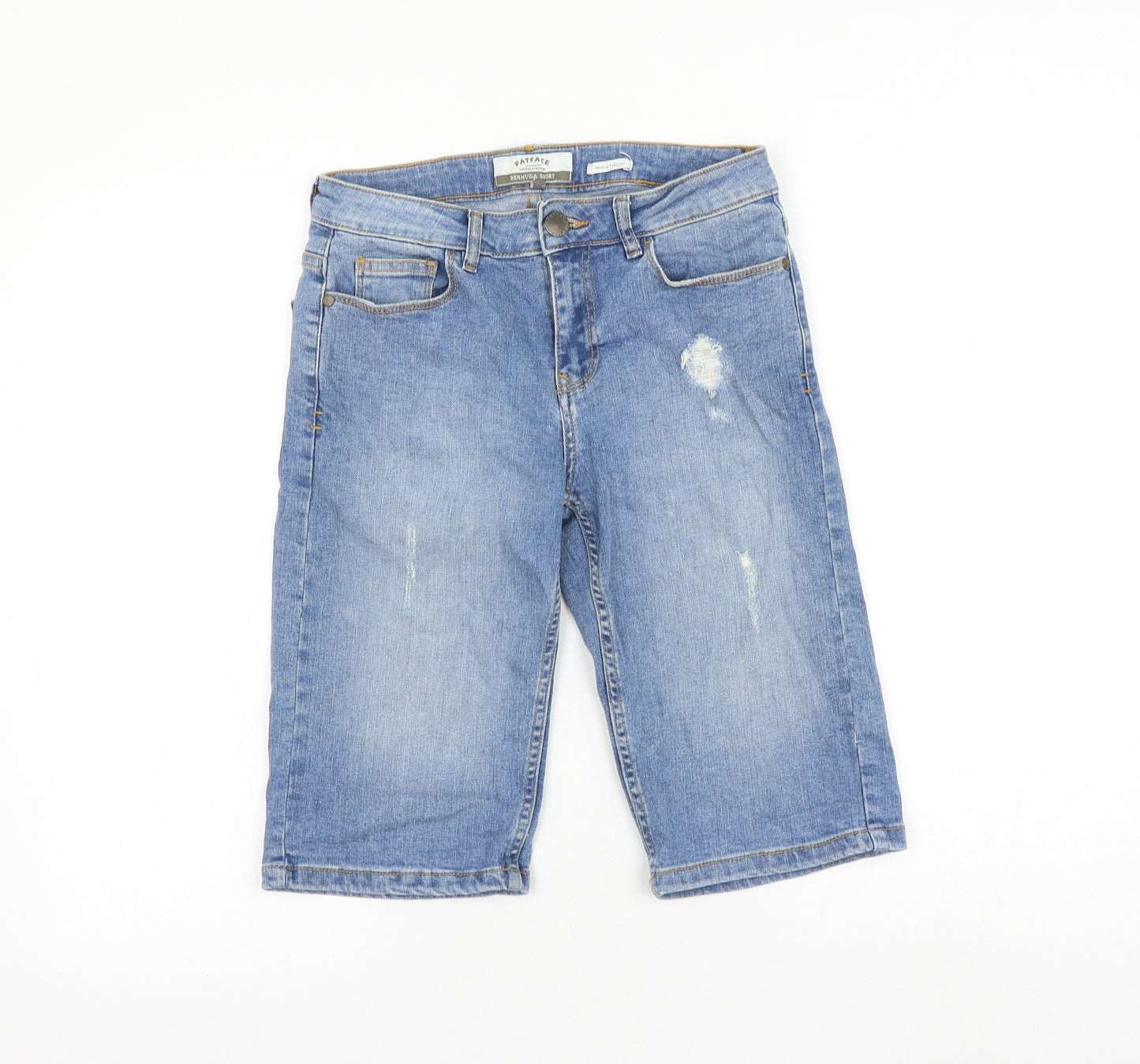 Fat Face Womens Blue Cotton Chino Shorts Size 8 L12 in Regular Zip - Distressed