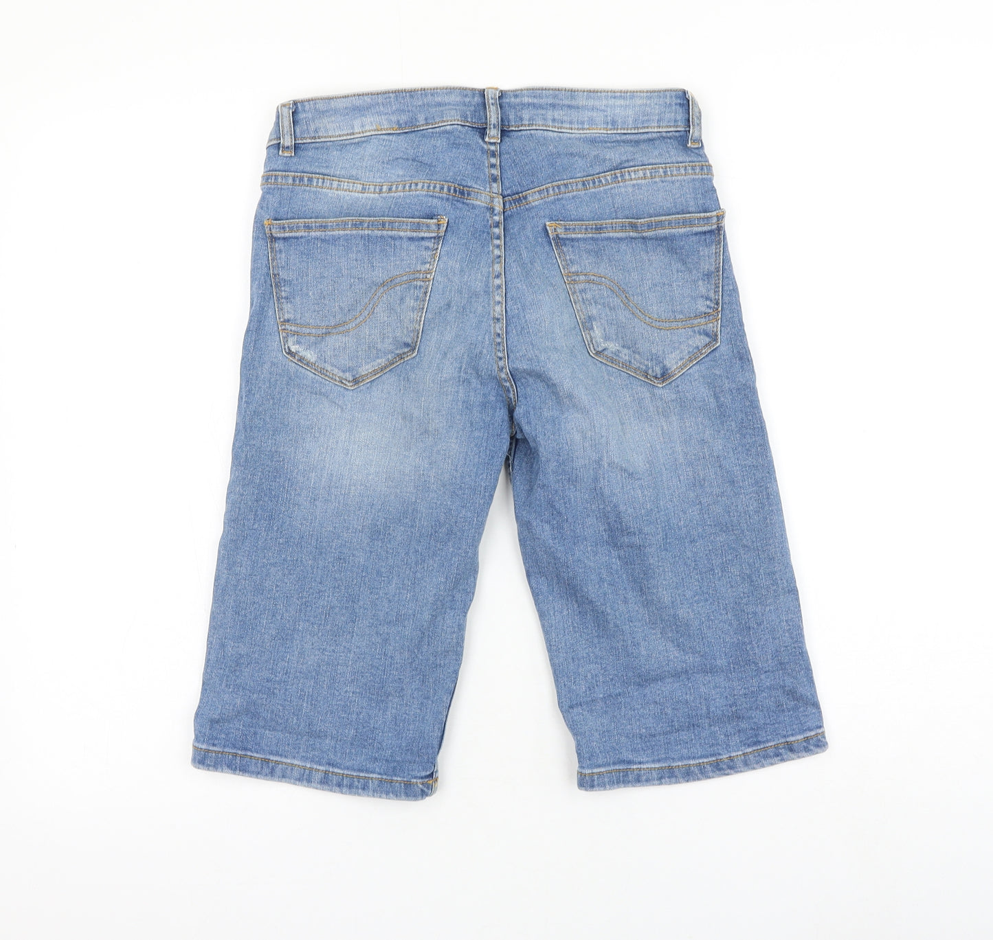 Fat Face Womens Blue Cotton Chino Shorts Size 8 L12 in Regular Zip - Distressed