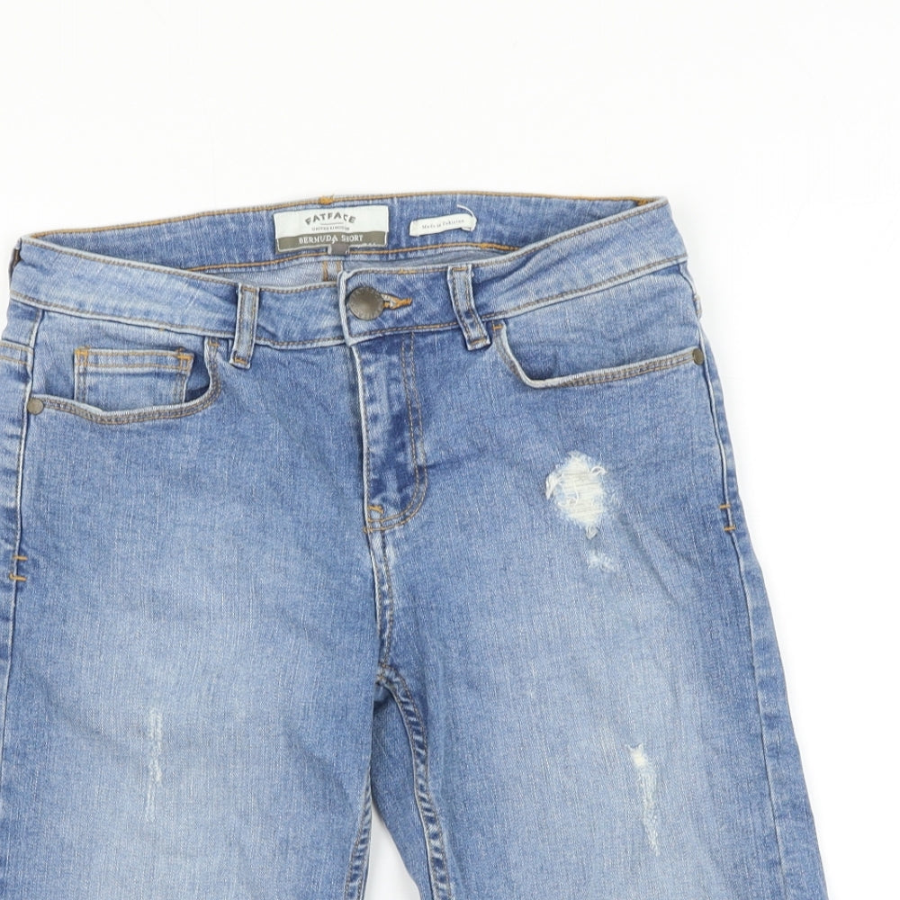 Fat Face Womens Blue Cotton Chino Shorts Size 8 L12 in Regular Zip - Distressed