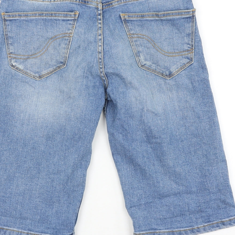 Fat Face Womens Blue Cotton Chino Shorts Size 8 L12 in Regular Zip - Distressed