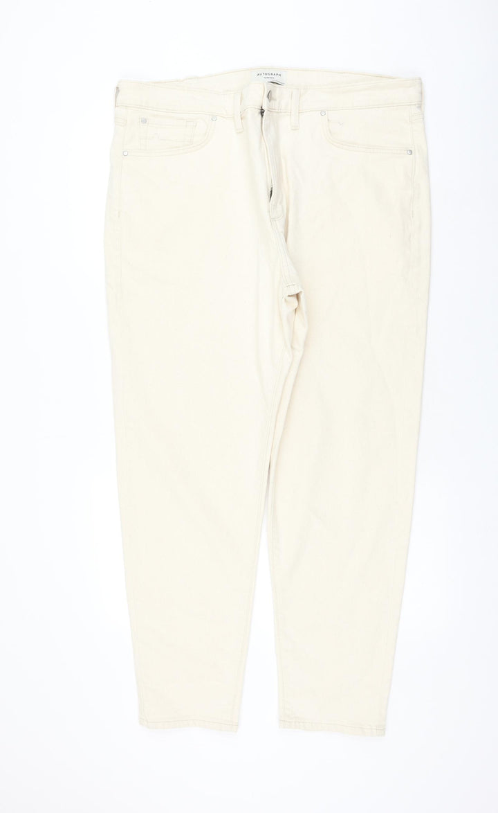 Autograph Womens Ivory Cotton Tapered Jeans Size 40 in L31 in Regular Zip