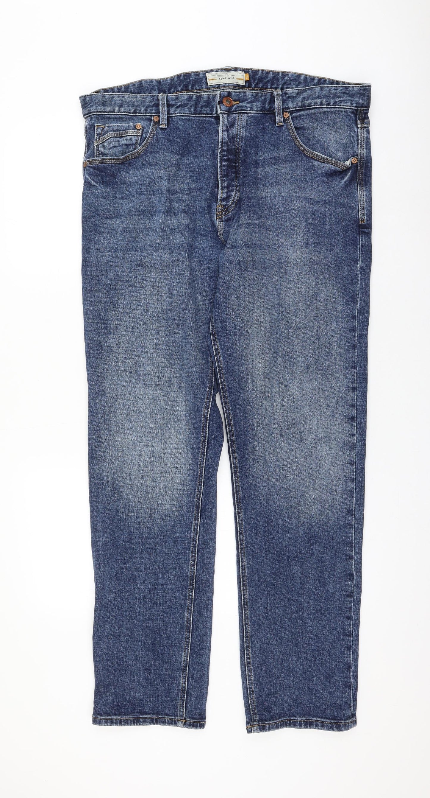 NEXT Womens Blue Cotton Straight Jeans Size 38 in L33 in Regular Zip