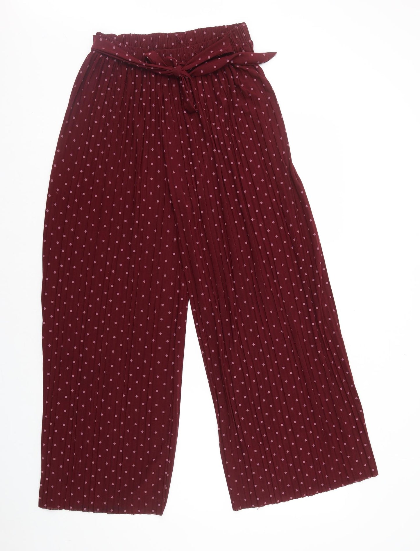 Preworn Womens Red Polka Dot Polyester Trousers Size 10 L26 in Regular
