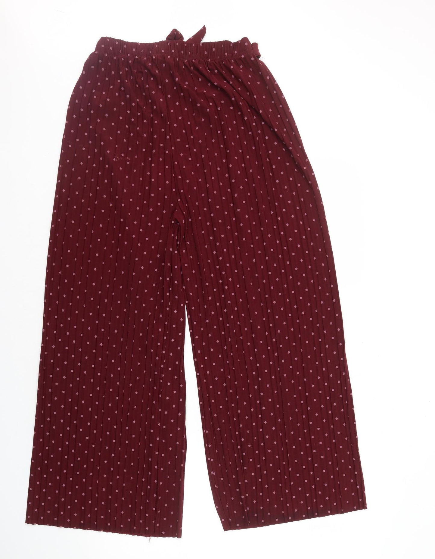 Preworn Womens Red Polka Dot Polyester Trousers Size 10 L26 in Regular