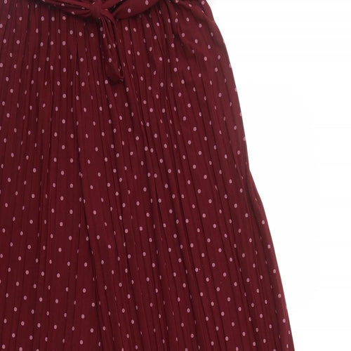 Preworn Womens Red Polka Dot Polyester Trousers Size 10 L26 in Regular