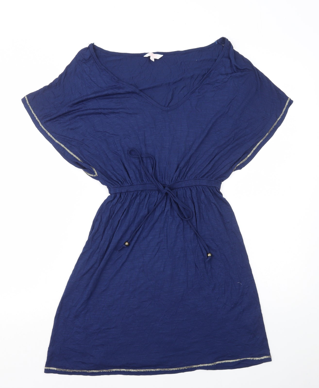Papaya Womens Blue Viscose Fit & Flare Size S V-Neck Pullover - Drawstring Waist