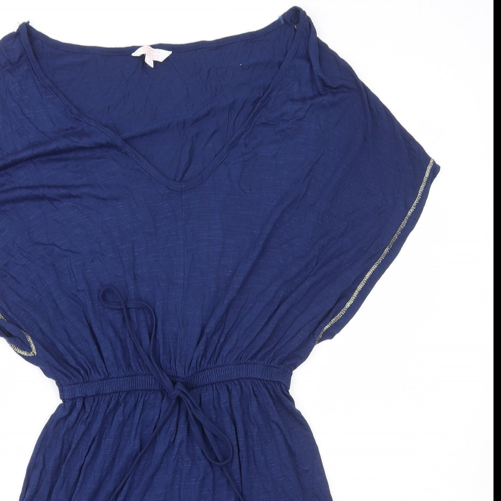 Papaya Womens Blue Viscose Fit & Flare Size S V-Neck Pullover - Drawstring Waist