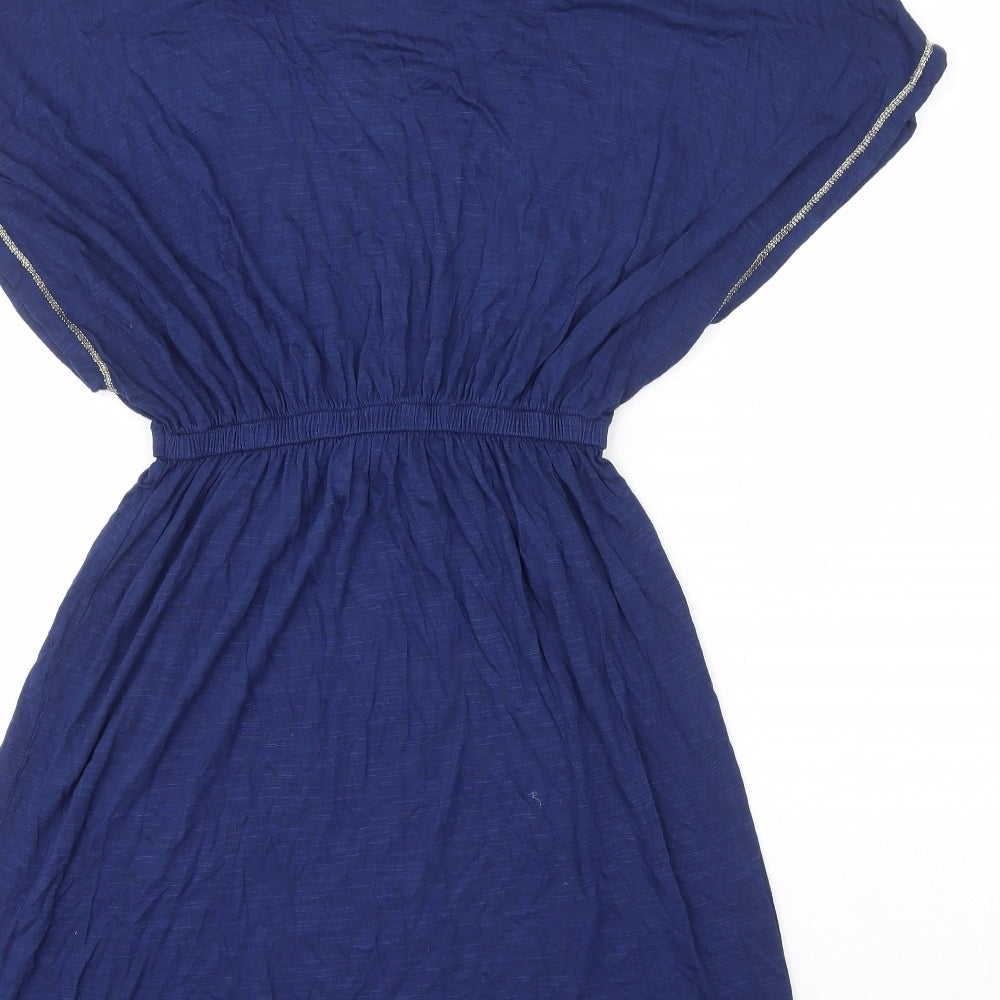 Papaya Womens Blue Viscose Fit & Flare Size S V-Neck Pullover - Drawstring Waist