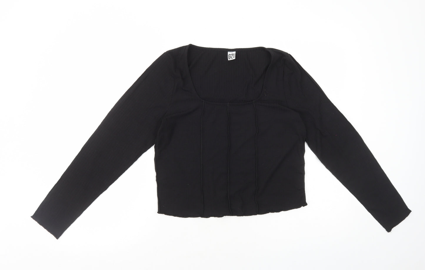 George Womens Black Polyester Cropped T-Shirt Size 16 Square Neck