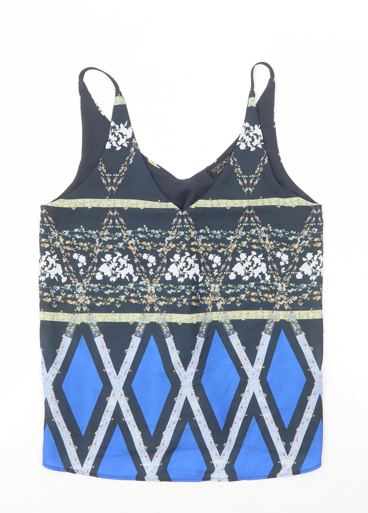 Topshop Womens Multicoloured Geometric Polyester Camisole Tank Size 8 V-Neck